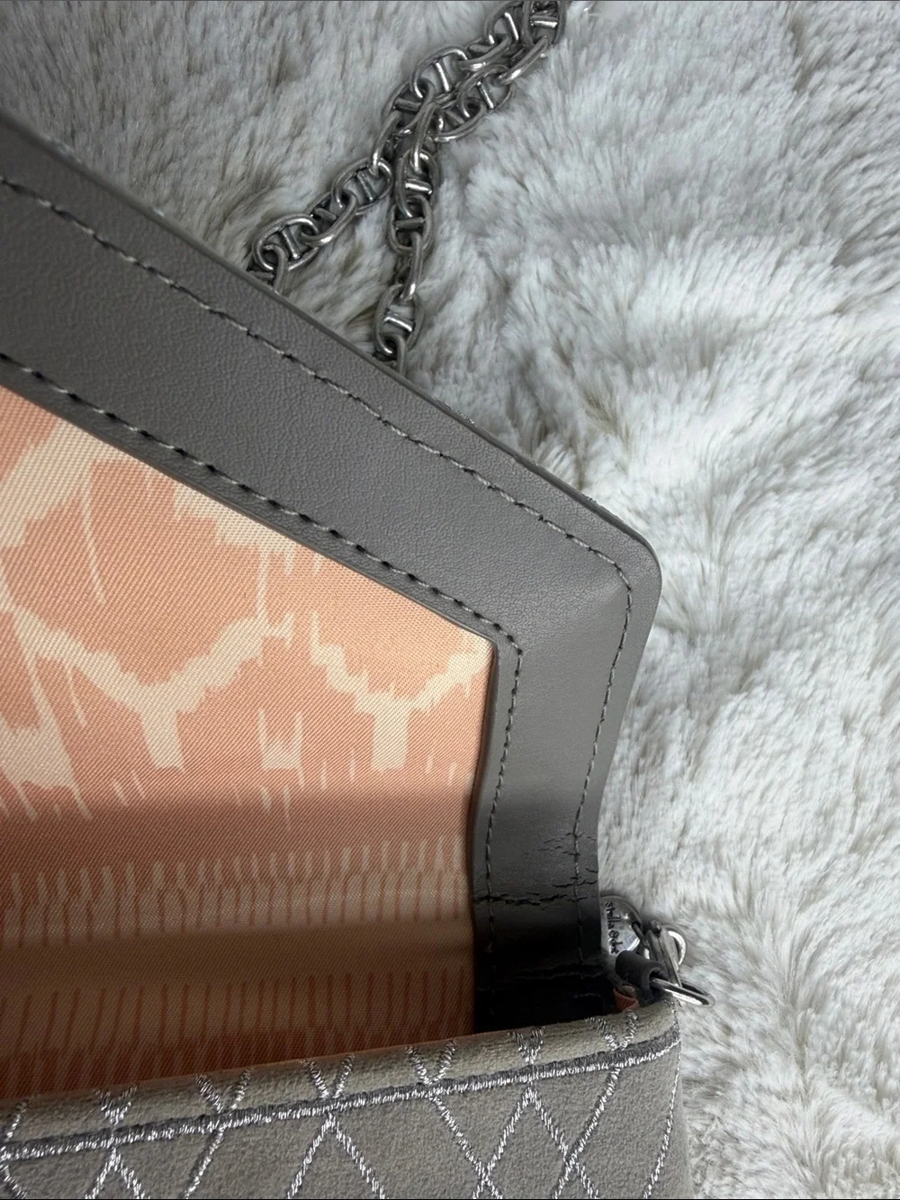 Stella & Dot taupe Quilted Envelope Clutch with Silver Hardware